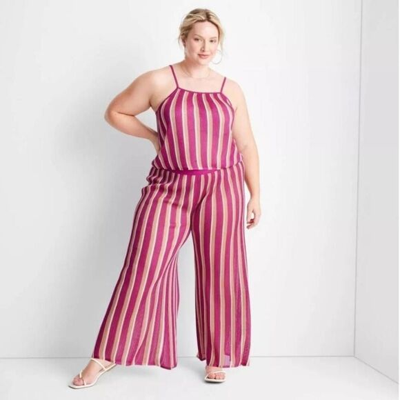 Future Collective x Target Striped Metallic Sheer Knit Wide Leg PANTS ONLY Sz. X - Picture 1 of 8